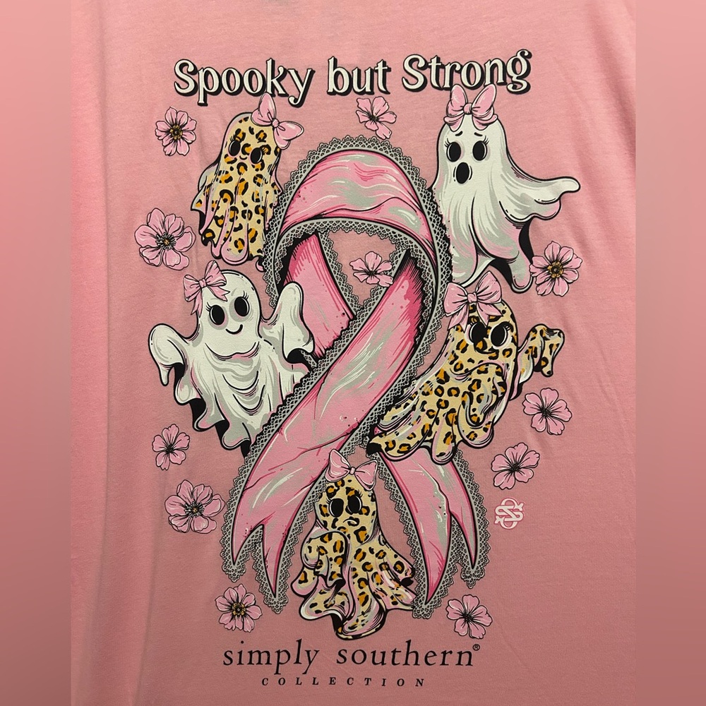 Simply Southern NWT Spooky Strong Ghost Cheetah Print Breast Cancer Awareness XL - Picture 3 of 6